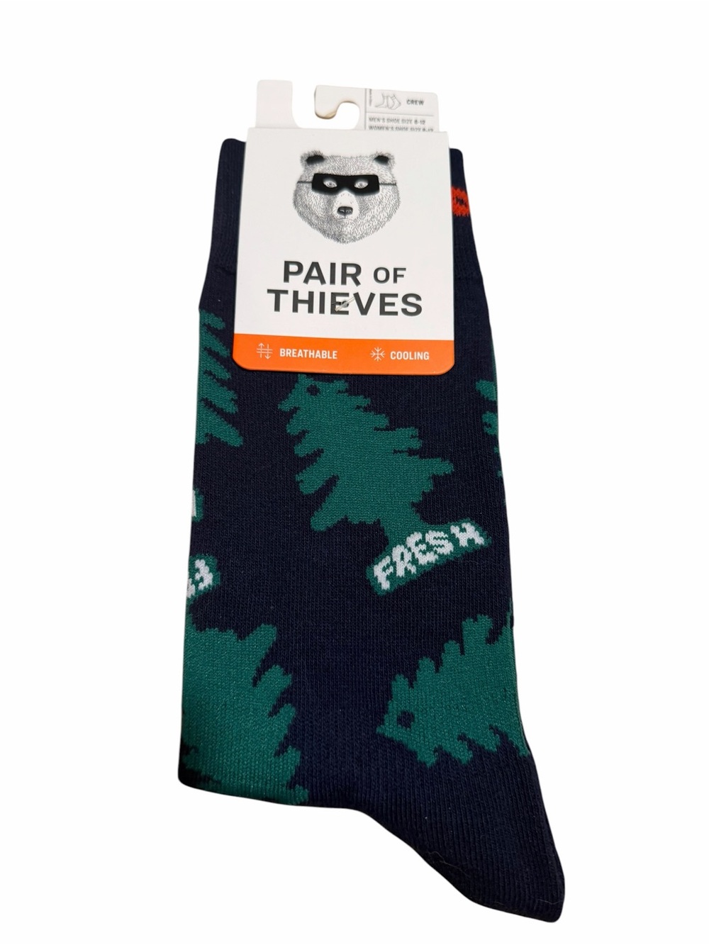 Pair of Thieves Men's Navy Crew Socks with Green Tree Pattern